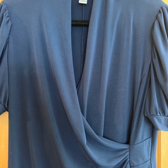 🦋 Beautiful navy blue faux wrap gathered waist and draped dress 14 Stretch 💃🏼 - Picture 5 of 10